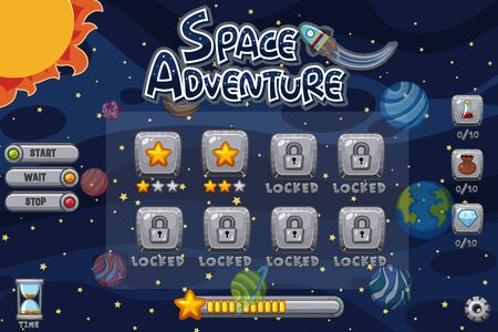 Game template with planets in solar system illustrationのイラスト素材