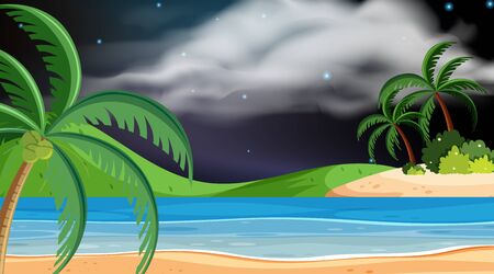 Landscape background design of ocean at night illustrationのイラスト素材
