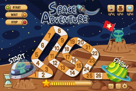 Game background template with aliens on moon illustrationのイラスト素材