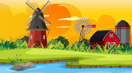 An outdoor scene with farm illustrationのイラスト素材