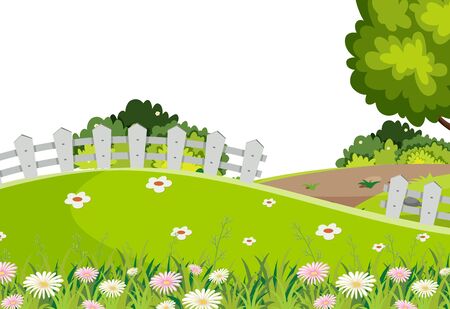 Scenery background of grreen grass on hill illustrationのイラスト素材
