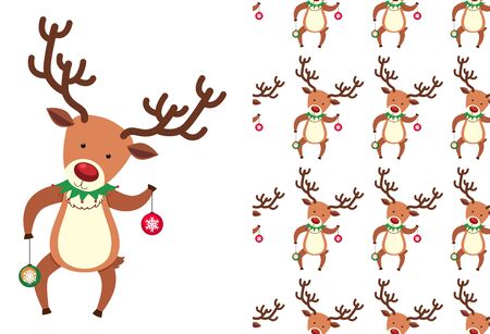 A seamless pattern on white of festive reindeers illustrationのイラスト素材