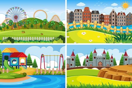 A set of outdoor scene including playground illustrationのイラスト素材