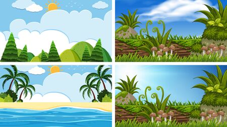 A set of outdoor scene including plant illustrationのイラスト素材