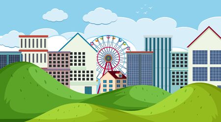 An outdoor scene with town illustrationのイラスト素材