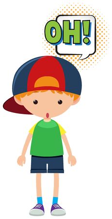Boy with word expression oh illustrationのイラスト素材