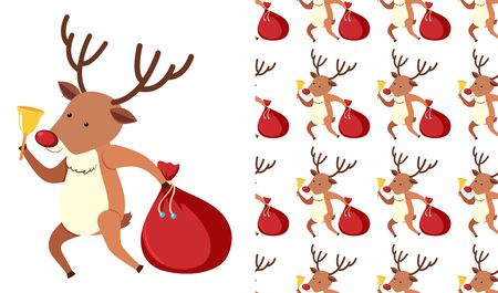 A seamless pattern on white of festive reindeers illustrationのイラスト素材
