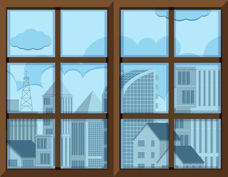 Window frame template with outside view illustrationのイラスト素材