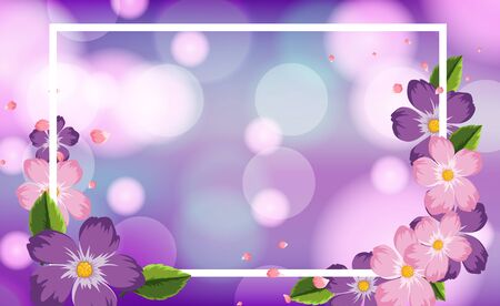 Frame template design with purple flowers illustrationのイラスト素材