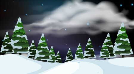 Landscape background design of snow field at night illustrationのイラスト素材