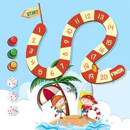 Game with two kids on island background illustrationのイラスト素材