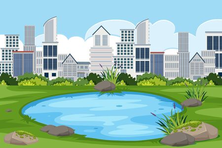 An outdoor scene with skyscraper illustrationのイラスト素材