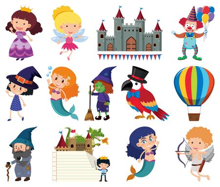 Set of fairytale characters on white background illustrationのイラスト素材