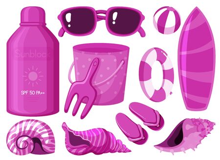 Isolated of summer items in pink color illustrationのイラスト素材