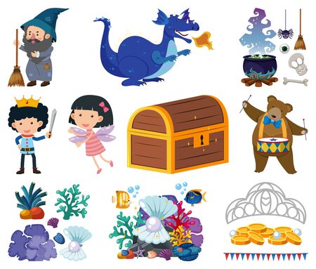 Set of fairytale characters on white background illustrationのイラスト素材