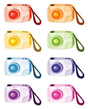 Set of digital camera in different colors illustrationのイラスト素材