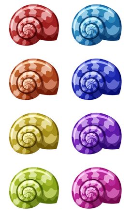 Set of seashells in different colors illustrationのイラスト素材