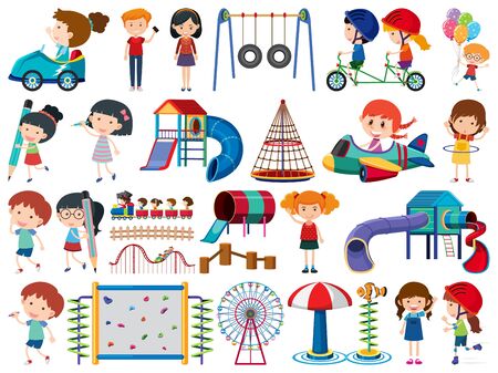 Large set of isolated objects of kids and playground illustrationのイラスト素材
