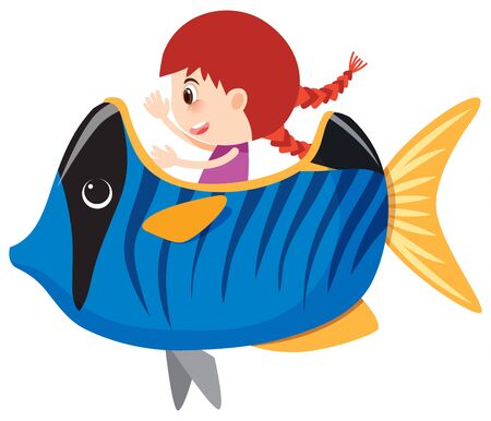 Single character of girl in bluetang on white background illustrationのイラスト素材