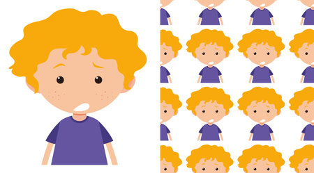 A seamless pattern on white of simple kid characters illustrationのイラスト素材