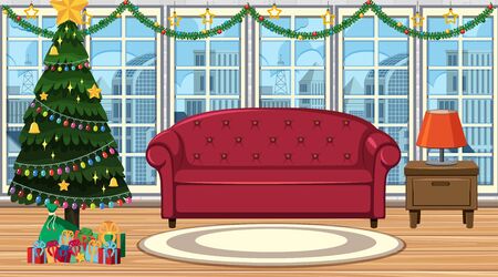 Scene with christmas tree in living room illustrationのイラスト素材