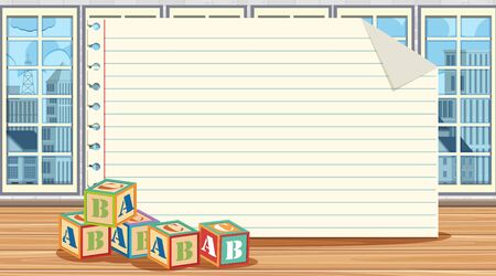 Paper template with alphabet blocks on the floor illustrationのイラスト素材