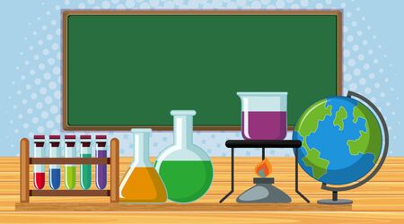 Board and school items in the classroom illustrationのイラスト素材