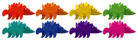 Set of stegosaurus in eight different colors illustrationのイラスト素材