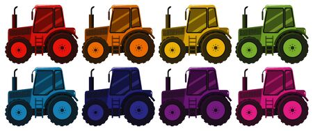 Set of tractors in eight different colors illustrationのイラスト素材