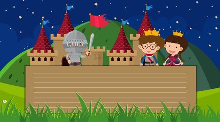 Paper template with prince and princess at the castle illustrationのイラスト素材