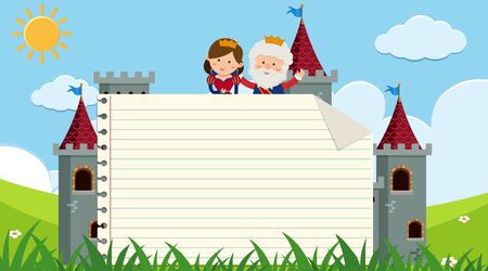 Border template with king and queen at the castle illustrationのイラスト素材