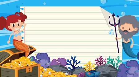 Border template with underwater scene in background illustrationのイラスト素材