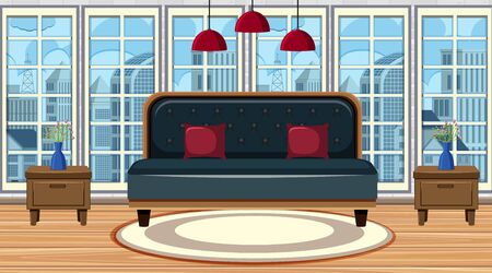 Room with big sofa and carpet illustrationのイラスト素材