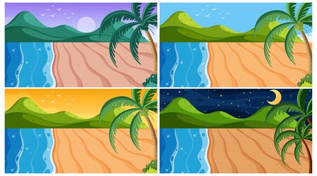 Background scene with beaches at different times illustrationのイラスト素材