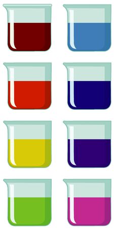 Set of beakers with colorful chemical inside illustrationのイラスト素材