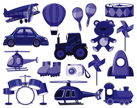 Large set of different objects in blue illustrationのイラスト素材