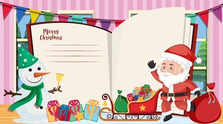 Christmas card with Santa and snowman illustrationのイラスト素材