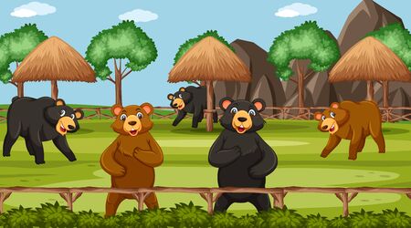 Scene with wild animals in the zoo at day time illustrationのイラスト素材