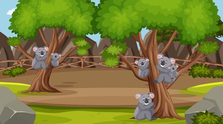Scene with wild animals in the zoo at day time illustrationのイラスト素材