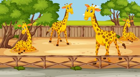 Scene with wild animals in the zoo at day time illustrationのイラスト素材