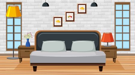 Room with big bed in the room illustrationのイラスト素材