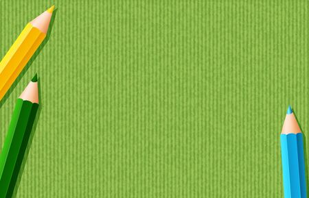 Background template design with green texture and colorpencils illustrationのイラスト素材