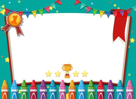 Banner template with crayons and confetti background illustrationのイラスト素材