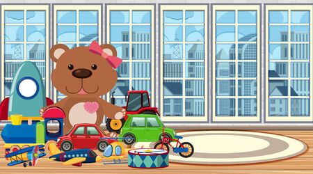 Scene with many toys in the room illustrationのイラスト素材