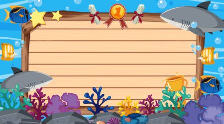 Banner template with sea creatures under the sea illustrationのイラスト素材