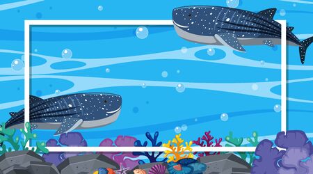 Frame design with whalesharks swimming in the ocean illustrationのイラスト素材