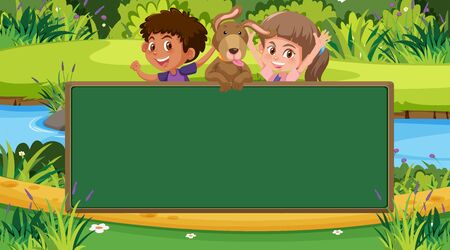 Border template with park scene in background illustrationのイラスト素材