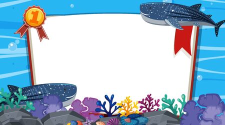 Banner template with two whales swimming under the sea illustrationのイラスト素材