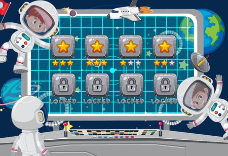 Screen template for space theme game with astronauts in background illustrationのイラスト素材