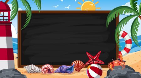 Border template with beach scene in background illustrationのイラスト素材